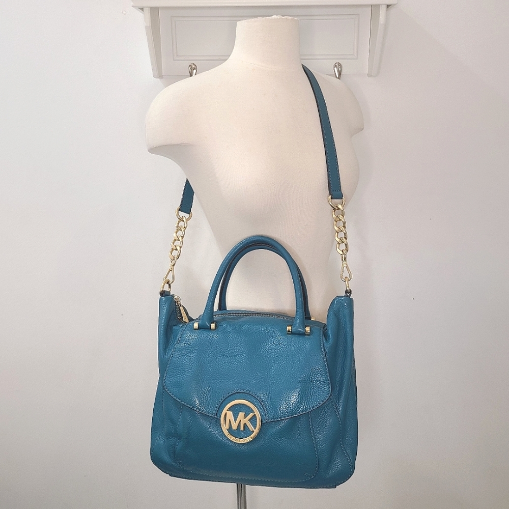 Michael Kors Large Fulton TZ Pebbled Leather Satchel in Deep Turqouise - Picture 4 of 16